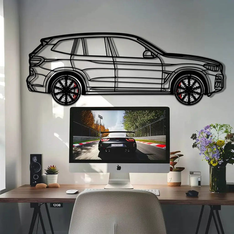 BMW X3 Metal Car Wall Art with Rotating Wheels - Modern SAV Silhouette Decor - Interactive Automotive Wall Art - KAFMEKA110 by Enova Art