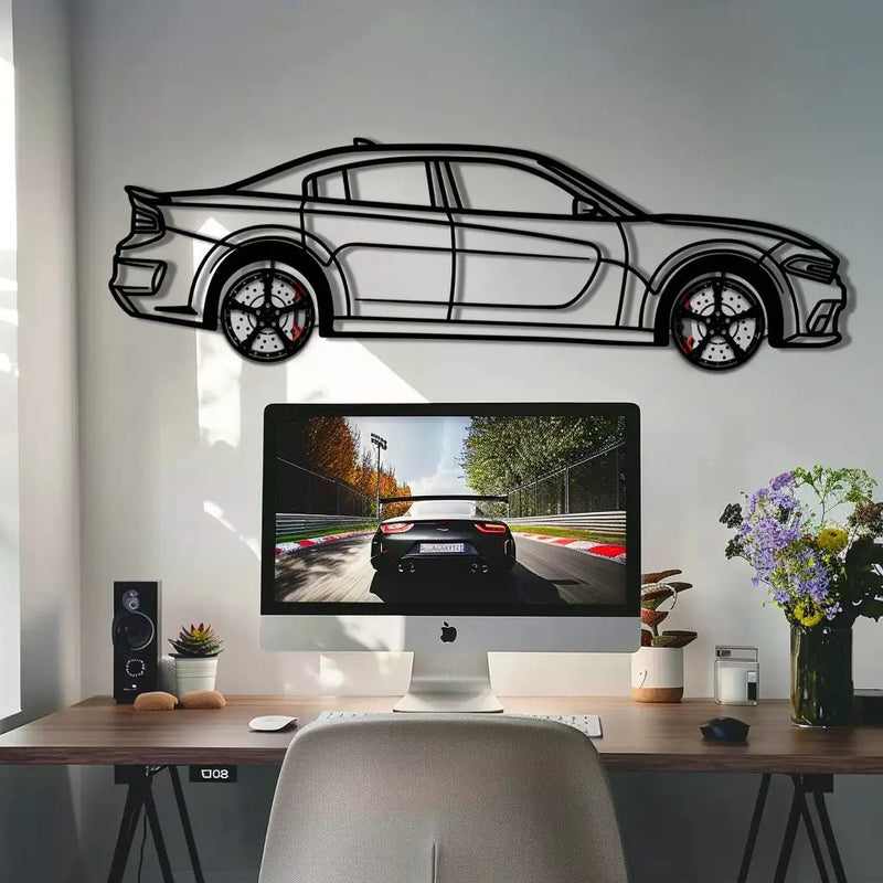 Dodge Charger SRT Metal Car Wall Art with Rotating Wheels - Modern American Muscle Silhouette - Interactive Automotive Wall Decor - KAFMEKA121 by Enova Art