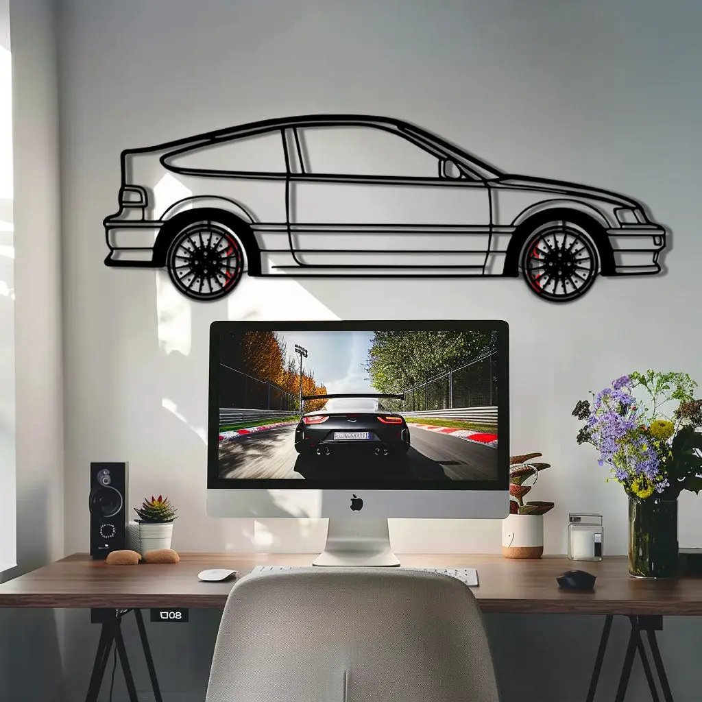 1990 Honda CRX Metal Car Wall Art with Rotating Wheels - JDM Classic Silhouette - Interactive Automotive Wall Decor - KAFMEKA144 by Enova Art