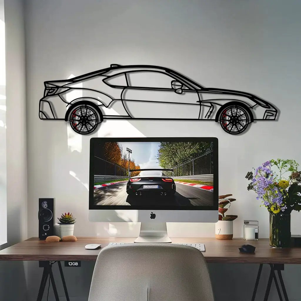 Toyota GR86 Metal Car Wall Art with Rotating Wheels - Modern JDM Sports Coupe Silhouette - Interactive Automotive Wall Decor - KAFMEKA157 by Enova Art
