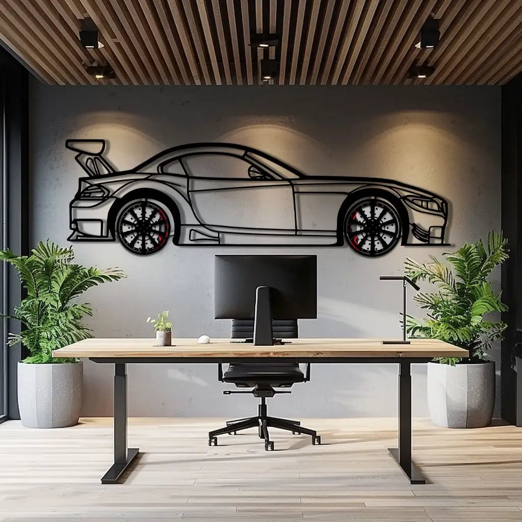 BMW Z4 E89 Metal Car Wall Art with Rotating Wheels - Modern Roadster Silhouette Decor - Interactive Automotive Wall Art - KAFMEKA113 by Enova Art