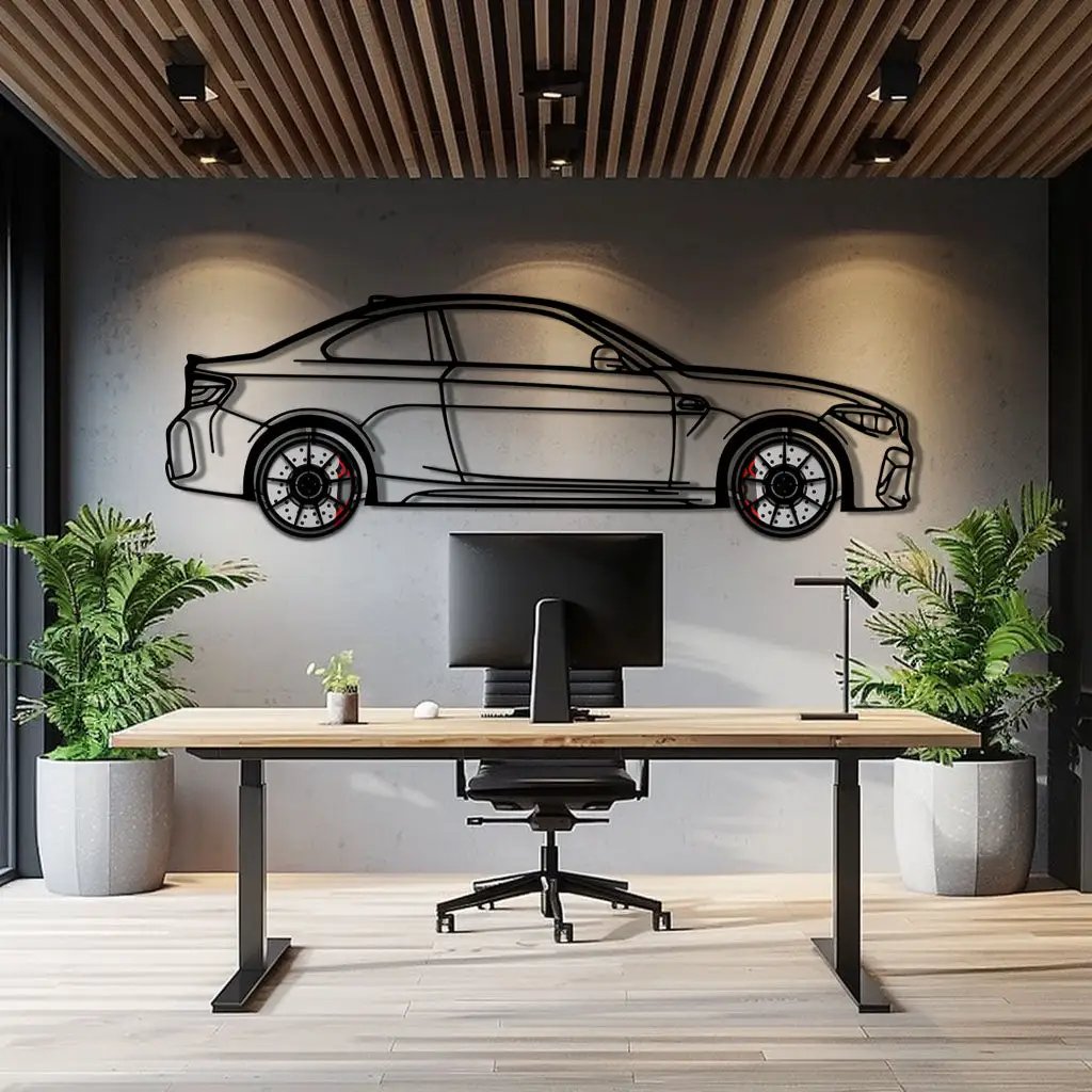 BMW M2 F87 Metal Car Wall Art with Rotating Wheels - M Power Compact Performance Silhouette - Interactive Automotive Decor - KAFMEKA107 by Enova Art