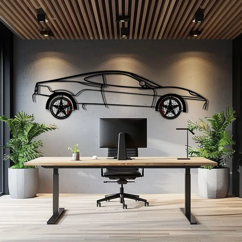 Ferrari 360 Modena Metal Car Wall Art with Rotating Wheels - Italian V8 Supercar Silhouette - Interactive Automotive Decor - KAFMEKA122 by Enova Art