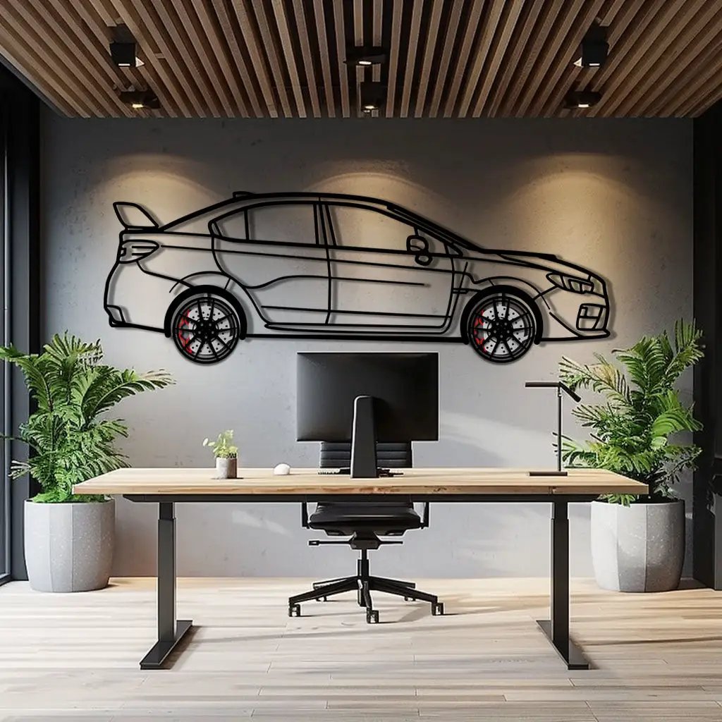 Subaru WRX Metal Car Wall Art with Rotating Wheels - Rally Legend Silhouette - Interactive Automotive Wall Decor - KAFMEKA155 by Enova Art