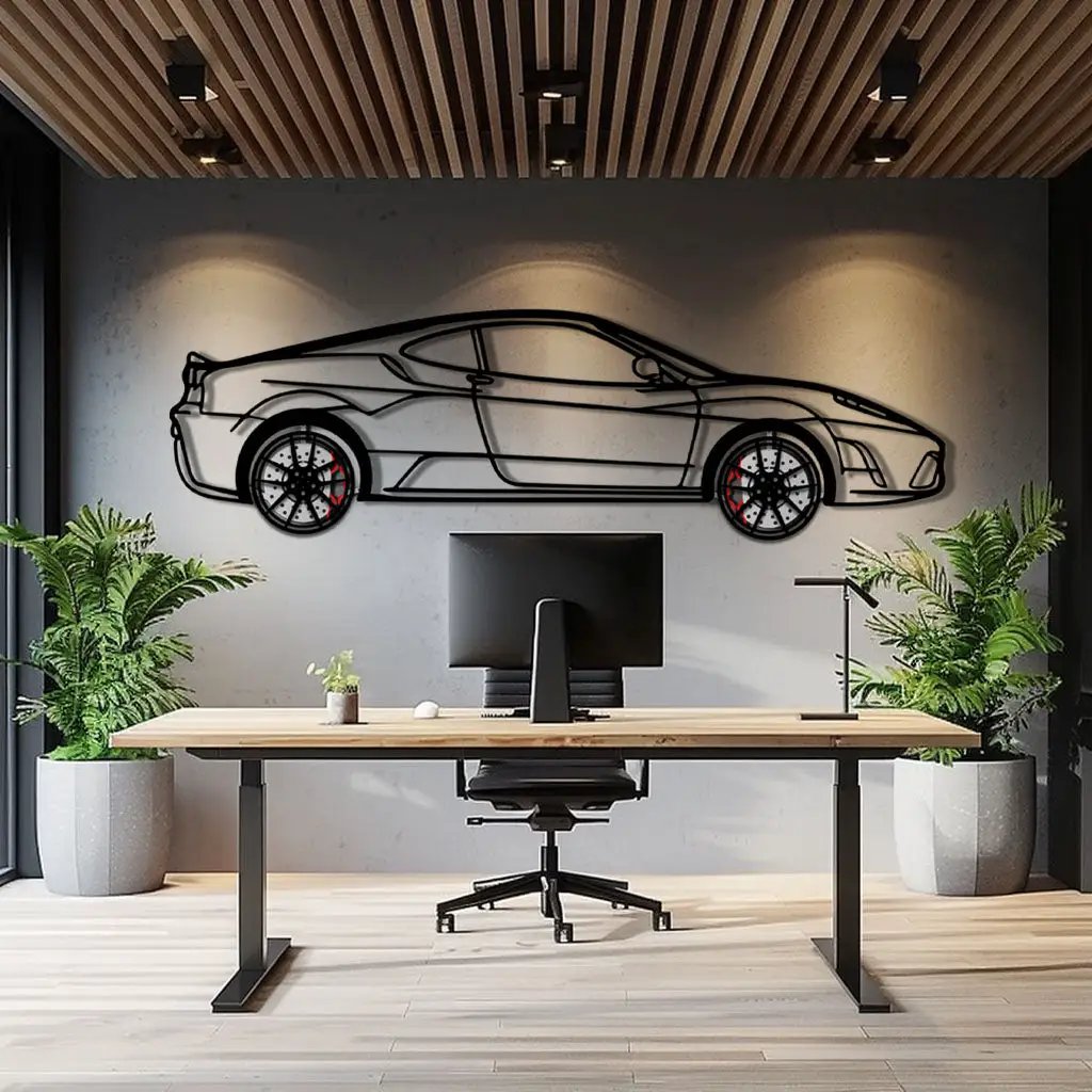 Ferrari F430 Scuderia Metal Car Wall Art with Rotating Wheels - Track-Focused V8 Silhouette - Interactive Automotive Wall Art - KAFMEKA133 by Enova Art