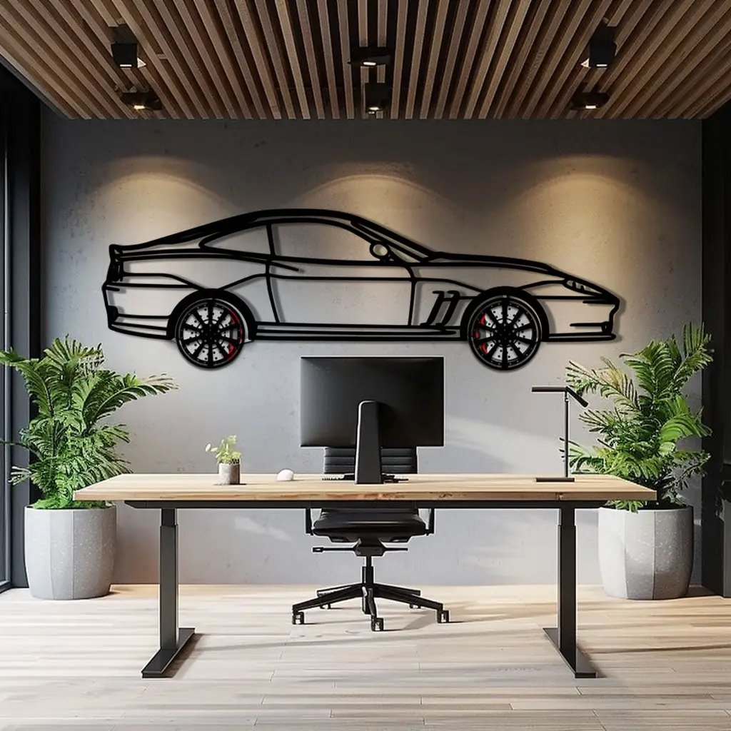 Ferrari 550 Maranello Metal Car Wall Art with Rotating Wheels - V12 Grand Tourer Silhouette - Interactive Automotive Wall Decor - KAFMEKA129 by Enova Art