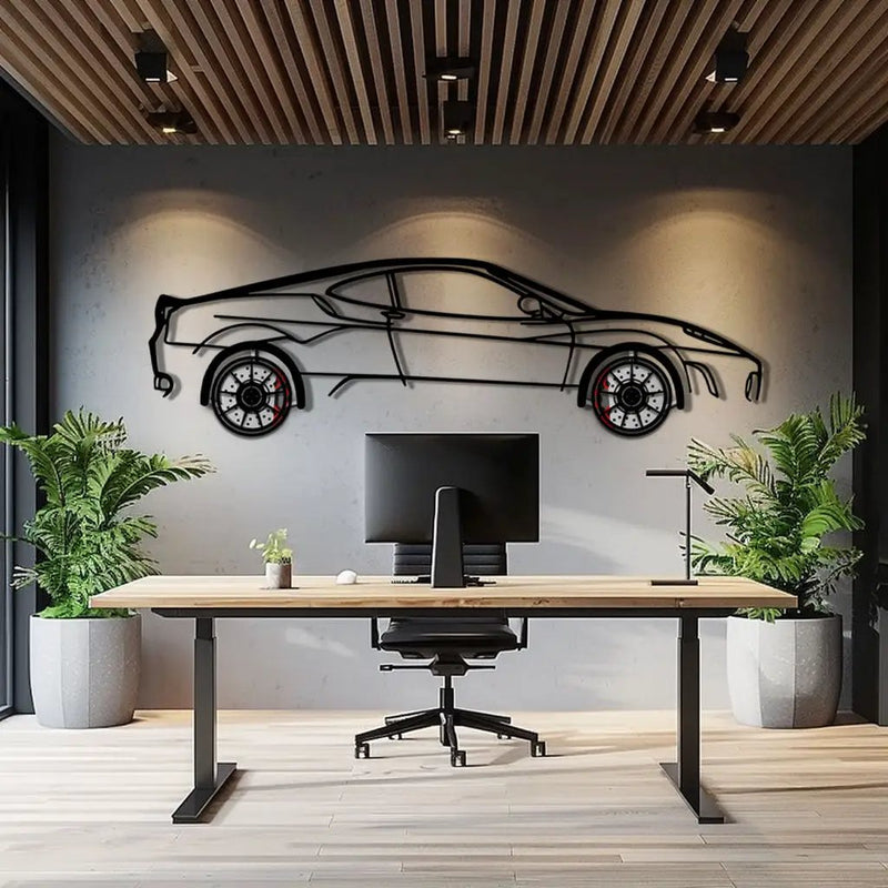 Ferrari F430 Metal Car Wall Art with Rotating Wheels - Italian V8 Supercar Silhouette - Interactive Automotive Wall Decor - KAFMEKA132 by Enova Art