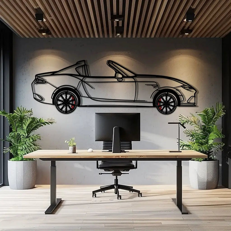 Mazda MX-5 RF Metal Car Wall Art with Rotating Wheels - JDM Roadster Silhouette - Interactive Automotive Wall Decor - KAFMEKA146 by Enova Art