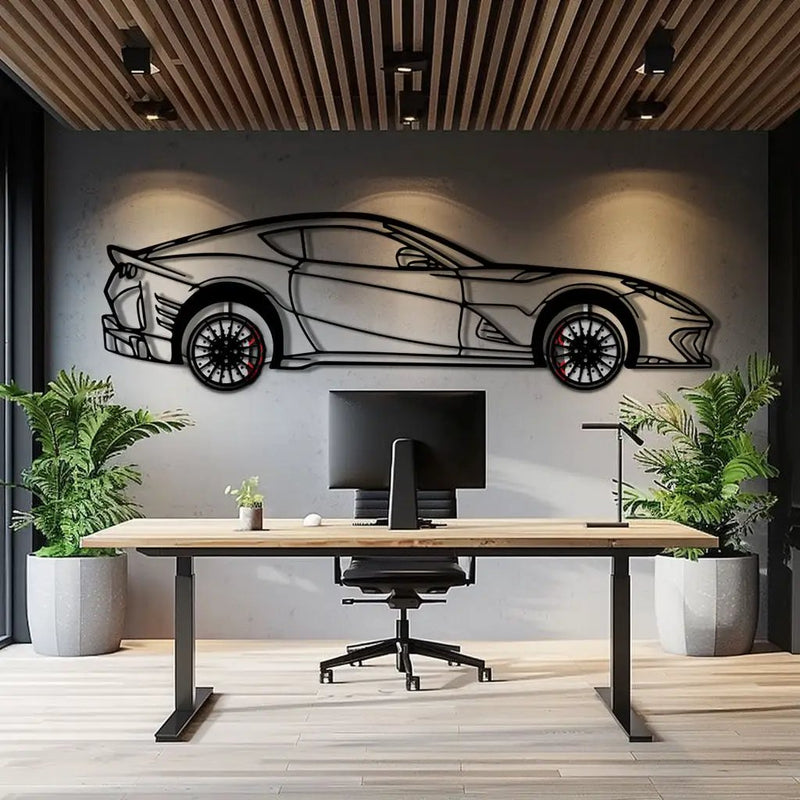 Ferrari 812 Superfast / F12 Metal Car Wall Art with Rotating Wheels - V12 Grand Tourer Silhouette - Interactive Automotive Wall Decor - KAFMEKA127 by Enova Art