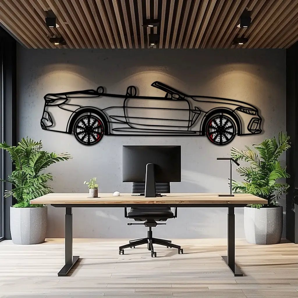 BMW M8 Competition Metal Car Wall Art with Rotating Wheels - M Power Luxury Silhouette - Interactive Automotive Wall Art - KAFMEKA109 by Enova Art