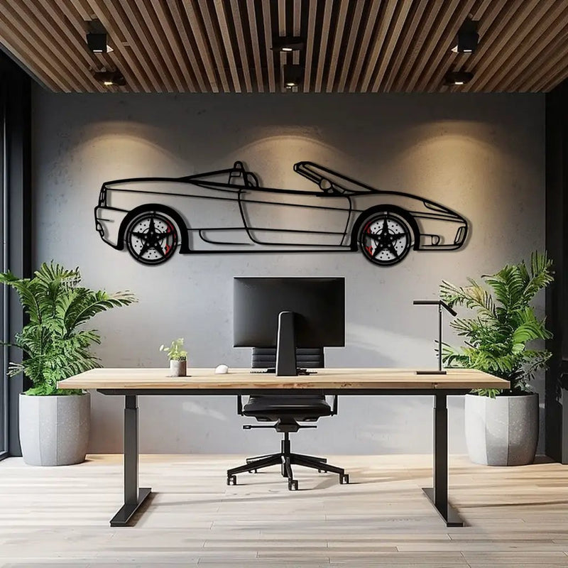 Ferrari 360 Spider Metal Car Wall Art with Rotating Wheels - Italian Convertible Supercar Silhouette - Interactive Automotive Wall Decor - KAFMEKA123 by Enova Art