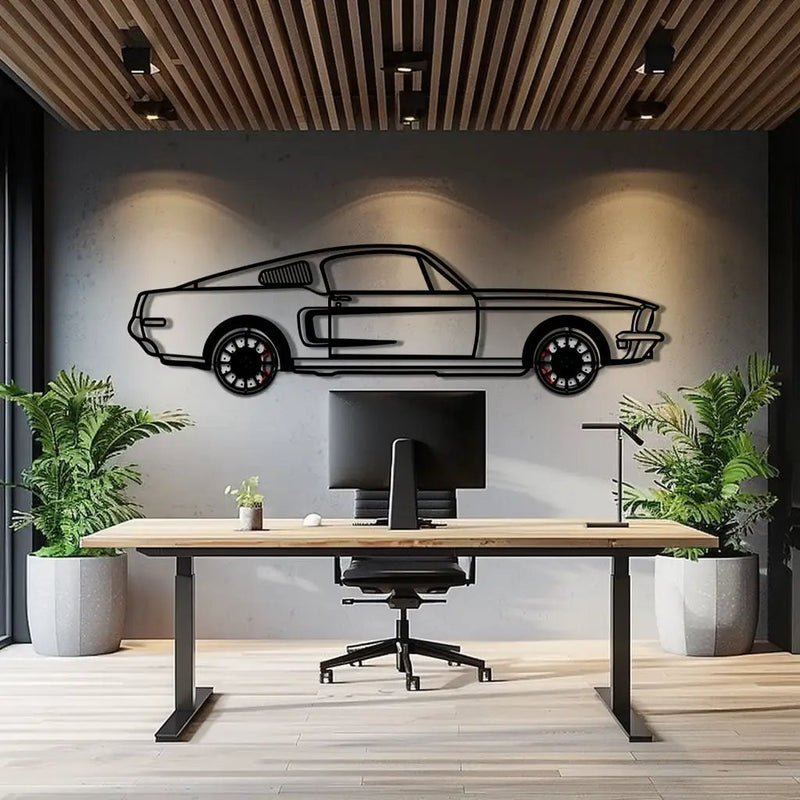 Ford Mustang GT Metal Car Wall Art with Rotating Wheels - Classic American Muscle Silhouette - Interactive Automotive Wall Decor - KAFMEKA137 by Enova Art
