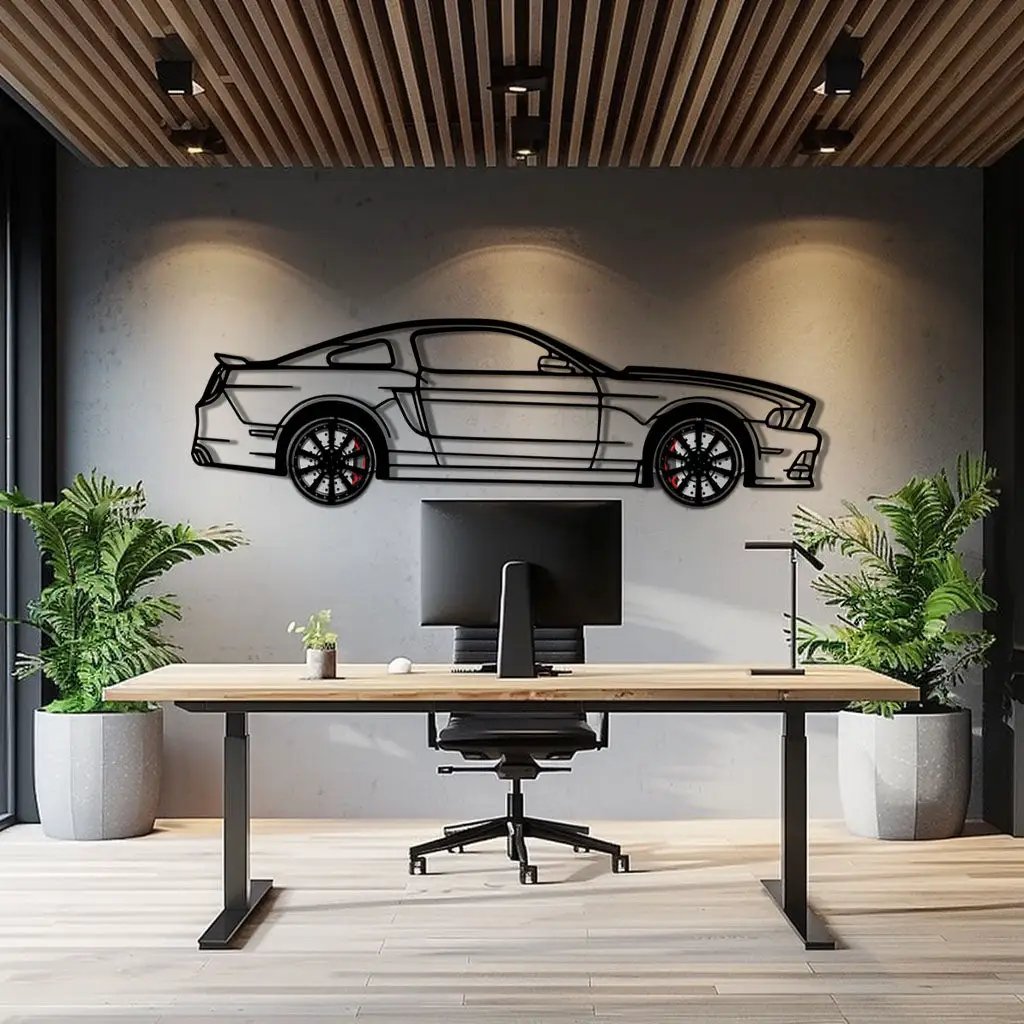 2013 Ford Mustang GT Metal Car Wall Art with Rotating Wheels - S197 Modern Muscle Silhouette - Interactive Automotive Wall Decor- KAFMEKA141 by Enova Art