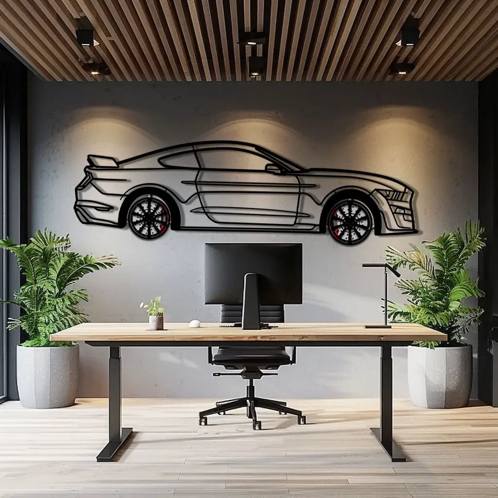 Ford Mustang Shelby GT500 Metal Car Wall Art with Rotating Wheels - Modern Muscle Silhouette Decor - Interactive Automotive Wall Art - KAFMEKA140 by Enova Art