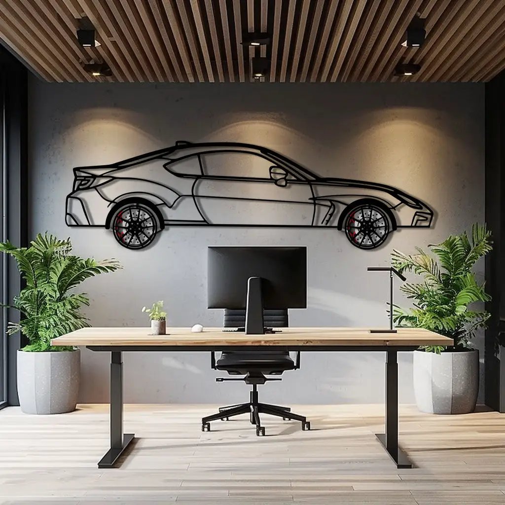 Toyota GR86 Metal Car Wall Art with Rotating Wheels - Modern JDM Sports Coupe Silhouette - Interactive Automotive Wall Decor - KAFMEKA157 by Enova Art