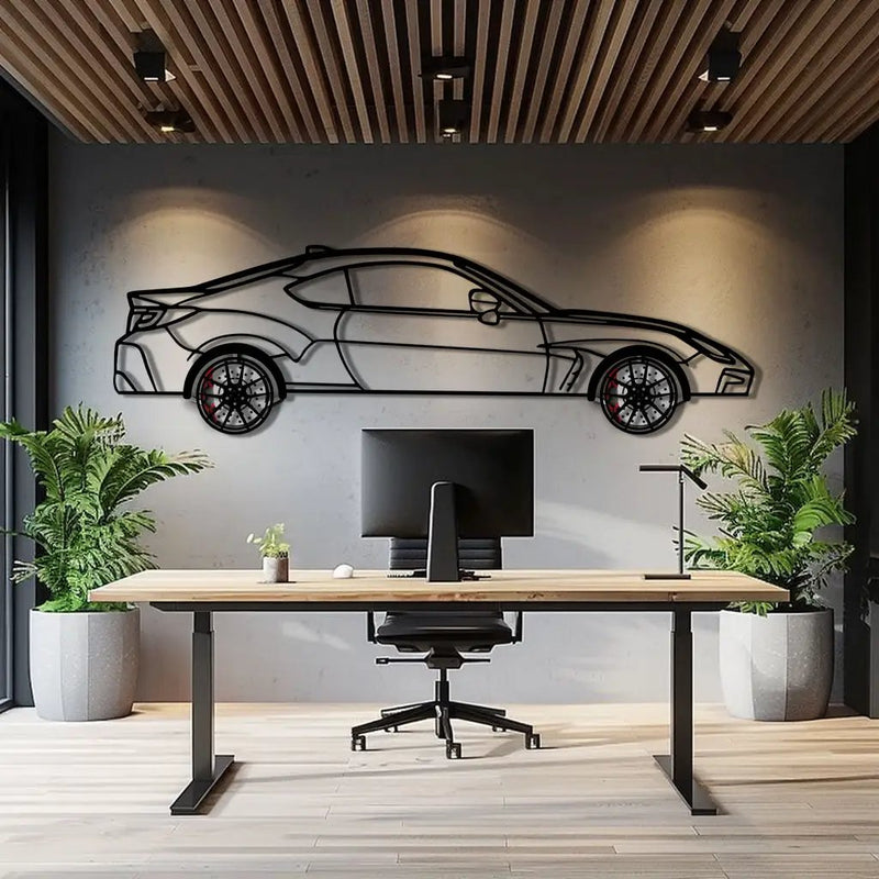 Toyota GR86 Metal Car Wall Art with Rotating Wheels - Modern JDM Sports Coupe Silhouette - Interactive Automotive Wall Decor - KAFMEKA157 by Enova Art