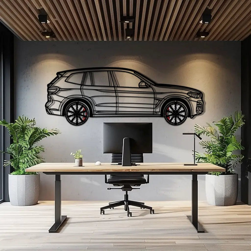 BMW X3 Metal Car Wall Art with Rotating Wheels - Modern SAV Silhouette Decor - Interactive Automotive Wall Art - KAFMEKA110 by Enova Art