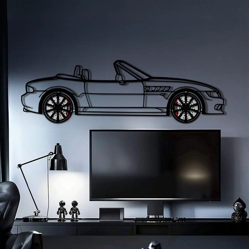BMW Z3 Metal Car Wall Art with Rotating Wheels - Classic Roadster Silhouette Decor - Interactive Automotive Wall Art - KAFMEKA112 by Enova Art