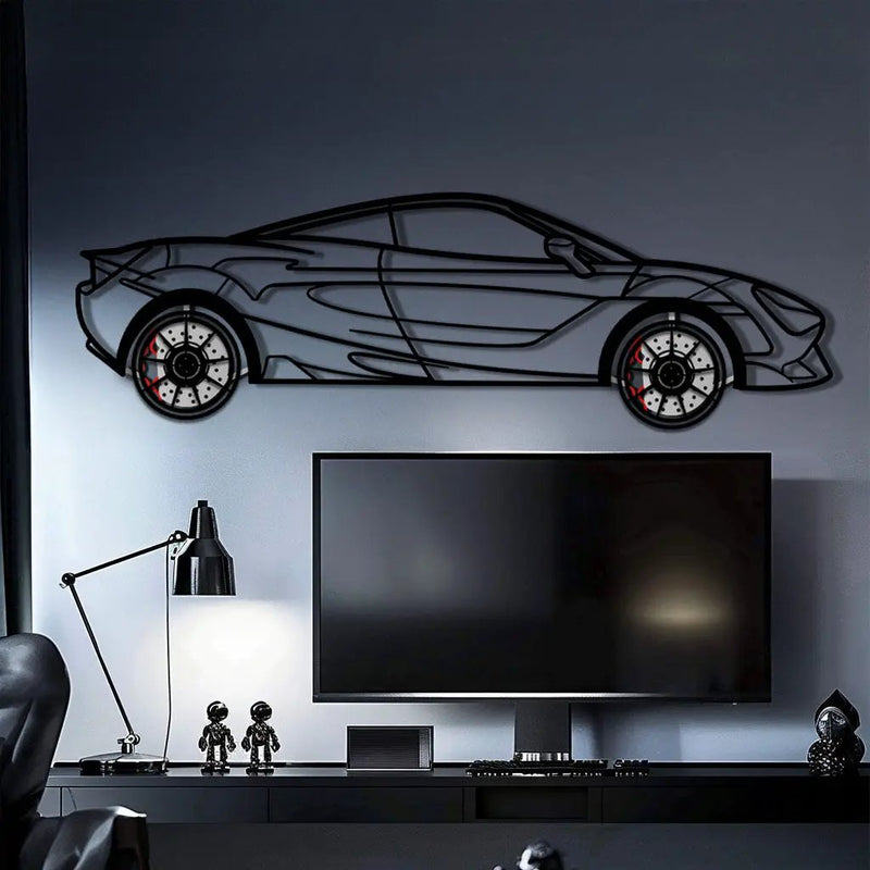 McLaren 720S Metal Car Wall Art with Rotating Wheels - British Supercar Silhouette - Interactive Automotive Wall Decor - KAFMEKA149 by Enova Art