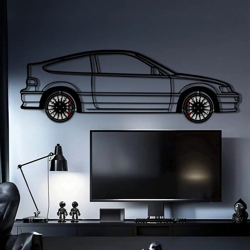 1990 Honda CRX Metal Car Wall Art with Rotating Wheels - JDM Classic Silhouette - Interactive Automotive Wall Decor - KAFMEKA144 by Enova Art