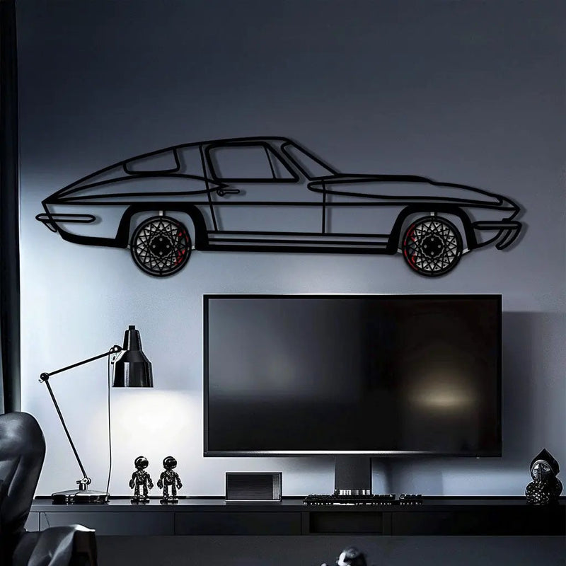 Chevrolet Corvette C3 Stingray Metal Car Wall Art with Rotating Wheels - Classic American Muscle Silhouette - Interactive Automotive Decor - KAFMEKA120 by Enova Art