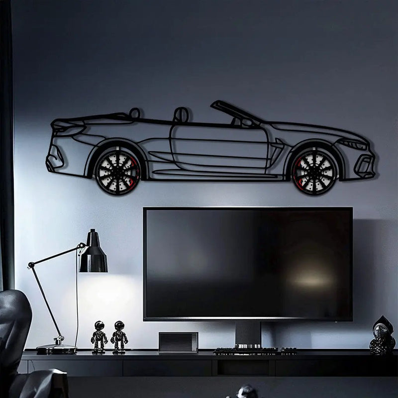 BMW M8 Competition Metal Car Wall Art with Rotating Wheels - M Power Luxury Silhouette - Interactive Automotive Wall Art - KAFMEKA109 by Enova Art