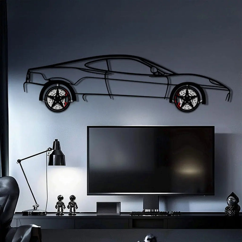 Ferrari 360 Modena Metal Car Wall Art with Rotating Wheels - Italian V8 Supercar Silhouette - Interactive Automotive Decor - KAFMEKA122 by Enova Art