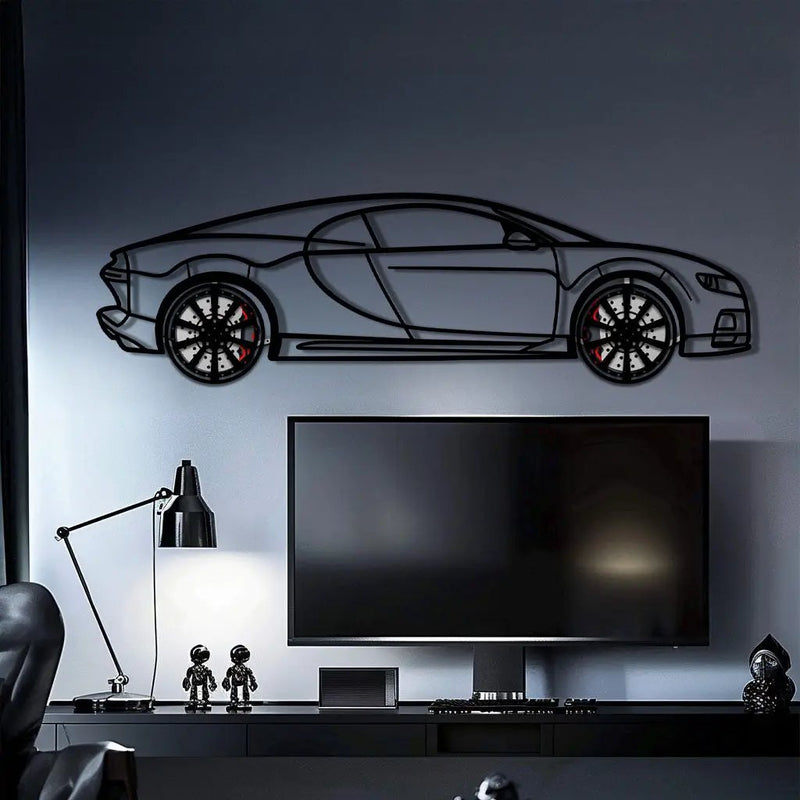 Bugatti Chiron Metal Car Wall Art with Rotating Wheels - Ultimate Hypercar Silhouette Decor - Interactive Automotive Wall Art - KAFMEKA116 by Enova Art