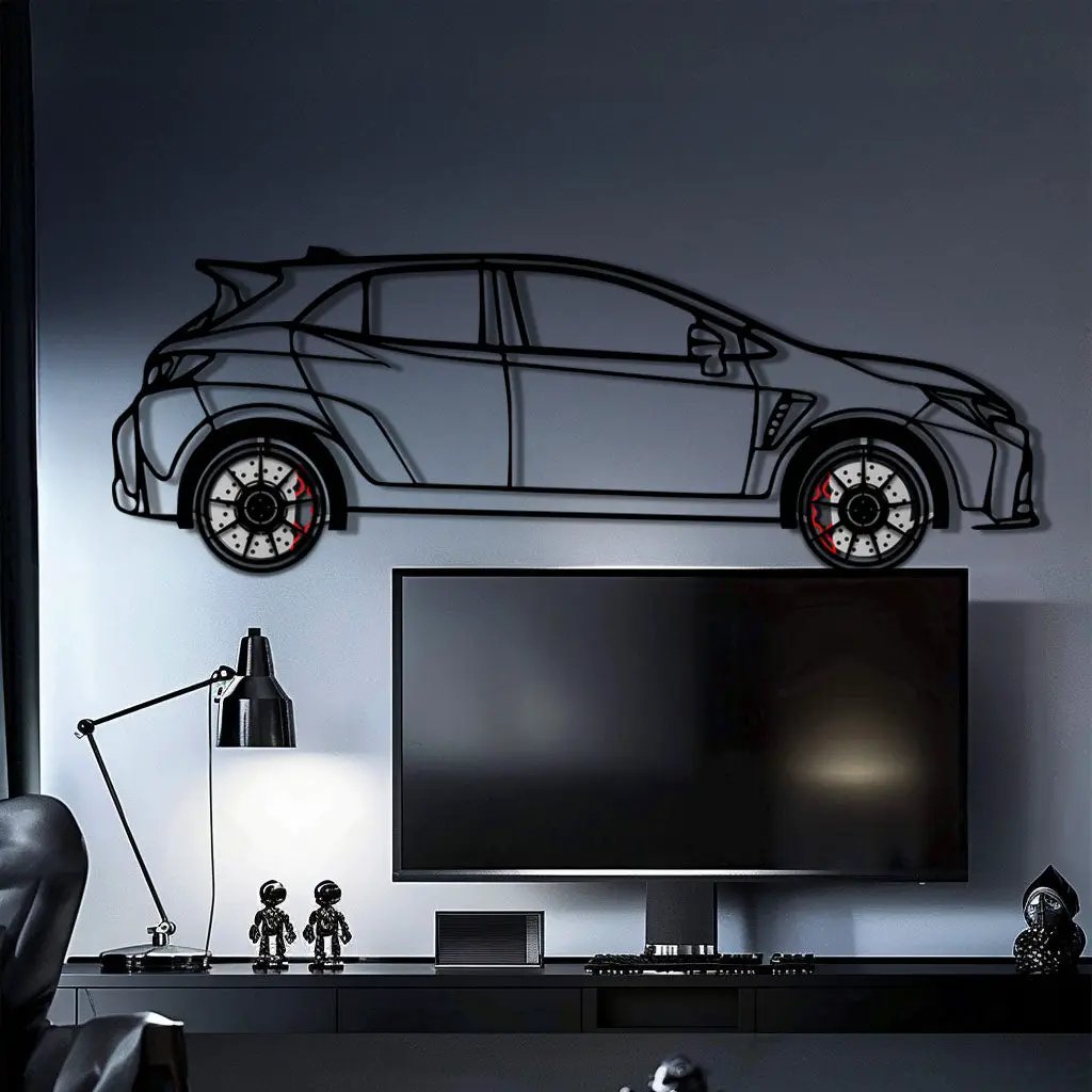 Toyota GR Corolla Metal Car Wall Art with Rotating Wheels - Rally-Inspired Hot Hatch Silhouette - Interactive JDM Automotive Decor - KAFMEKA158 by Enova Art