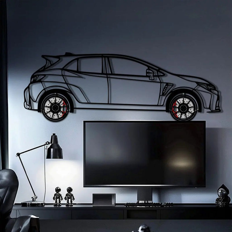 Toyota GR Corolla Metal Car Wall Art with Rotating Wheels - Rally-Inspired Hot Hatch Silhouette - Interactive JDM Automotive Decor - KAFMEKA158 by Enova Art