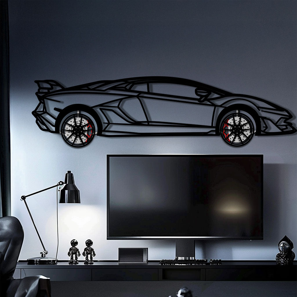 Lamborghini Aventador Metal Car Wall Art with Rotating Wheels - Italian V12 Hypercar Silhouette - Interactive Automotive Wall Decor - KAFMEKA145 by Enova Art