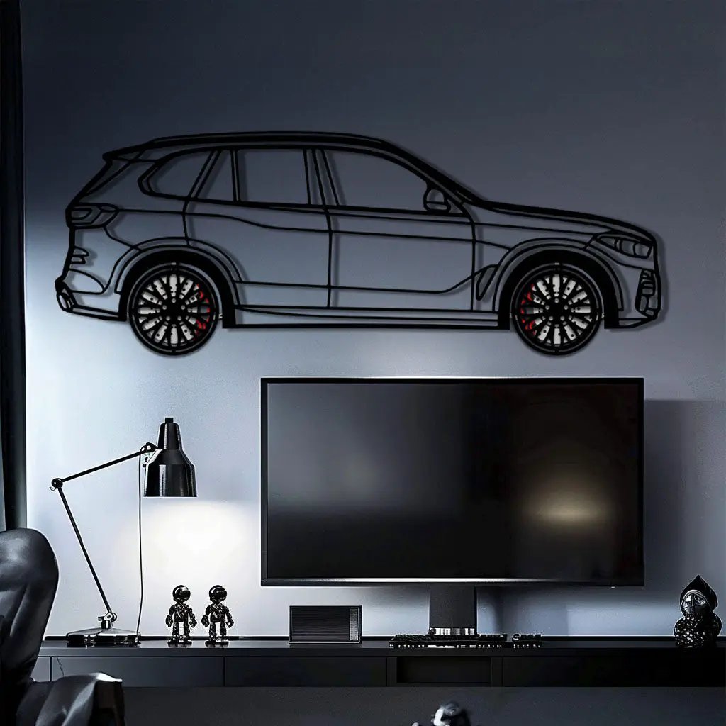 BMW X5 Metal Car Wall Art with Rotating Wheels - Modern SAV Silhouette Decor - Interactive Automotive Wall Art - KAFMEKA111 by Enova Art