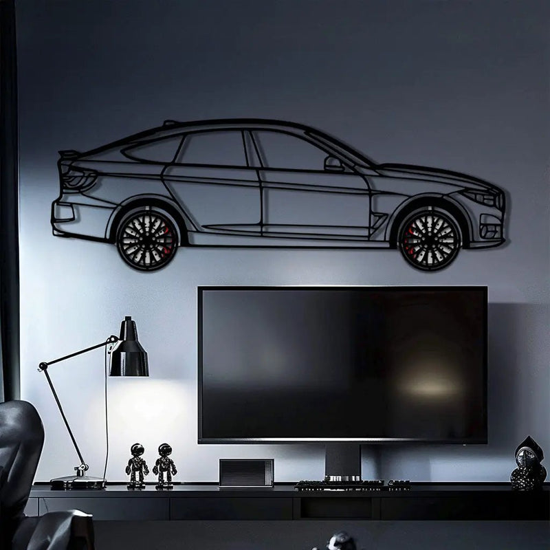 BMW 330 GT F34 Metal Car Wall Art with Rotating Wheels - Gran Turismo Silhouette Decor - Interactive Automotive Wall Art - KAFMEKA103 by Enova Art