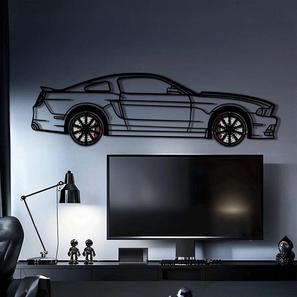 2013 Ford Mustang GT Metal Car Wall Art with Rotating Wheels - S197 Modern Muscle Silhouette - Interactive Automotive Wall Decor- KAFMEKA141 by Enova Art