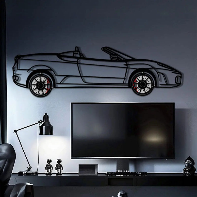 Ferrari F430 Spider Metal Car Wall Art with Rotating Wheels - Italian Convertible Supercar Silhouette - Interactive Automotive Wall Decor - KAFMEKA134 by Enova Art