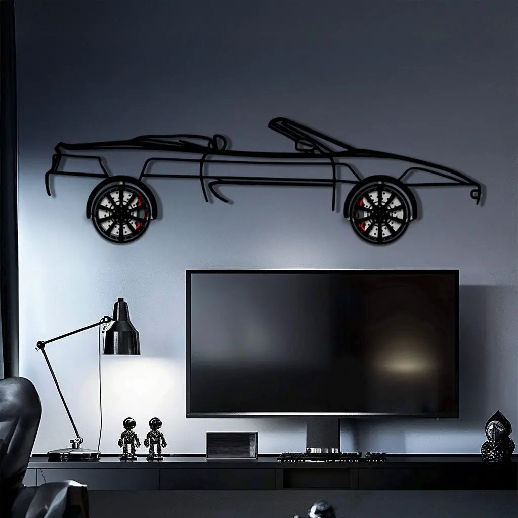 Ferrari F355 Spider Metal Car Wall Art with Rotating Wheels - Classic Italian Convertible Silhouette - Interactive Automotive Decor - KAFMEKA131 by Enova Art