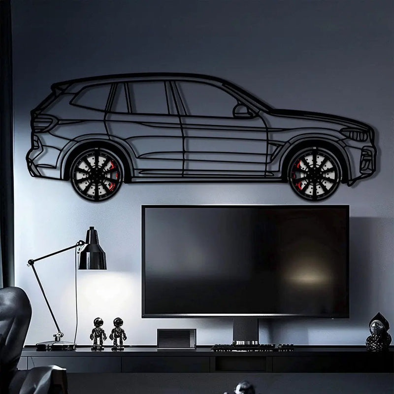 BMW X3 Metal Car Wall Art with Rotating Wheels - Modern SAV Silhouette Decor - Interactive Automotive Wall Art - KAFMEKA110 by Enova Art