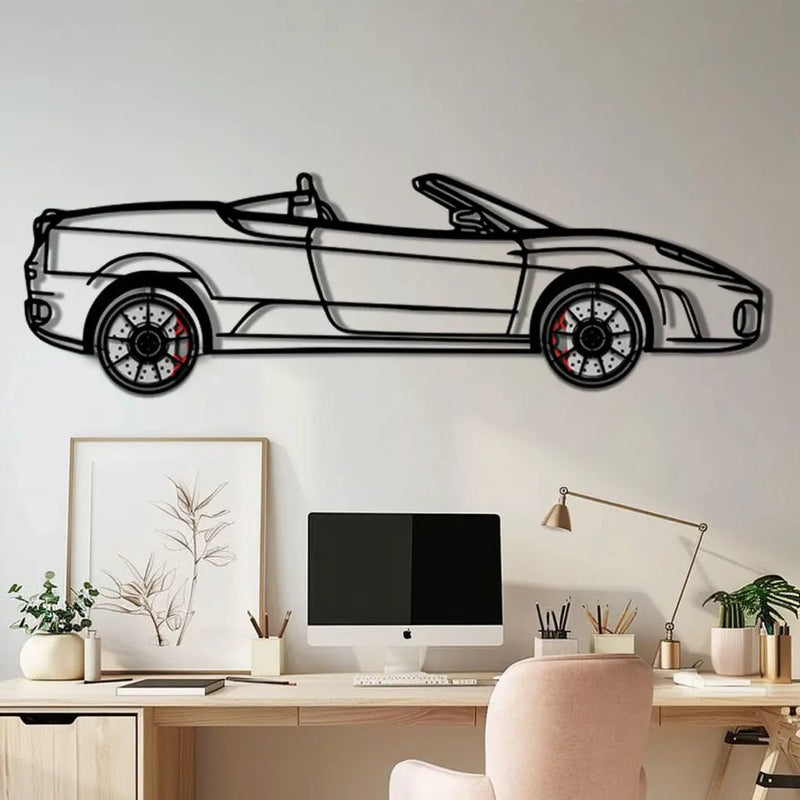 Ferrari F430 Spider Metal Car Wall Art with Rotating Wheels - Italian Convertible Supercar Silhouette - Interactive Automotive Wall Decor - KAFMEKA134 by Enova Art