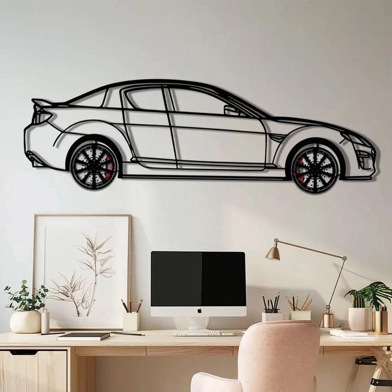 Mazda RX-8 Metal Car Wall Art with Rotating Wheels - Rotary Engine Silhouette - Interactive JDM Automotive Wall Decor - KAFMEKA148 by Enova Art