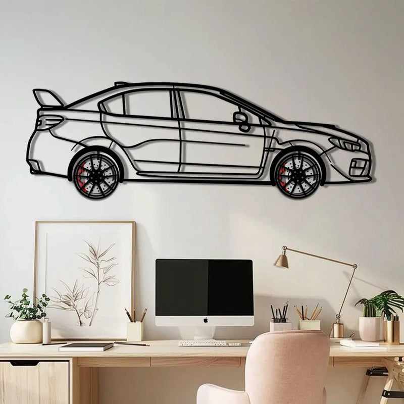 Subaru WRX Metal Car Wall Art with Rotating Wheels - Rally Legend Silhouette - Interactive Automotive Wall Decor - KAFMEKA155 by Enova Art