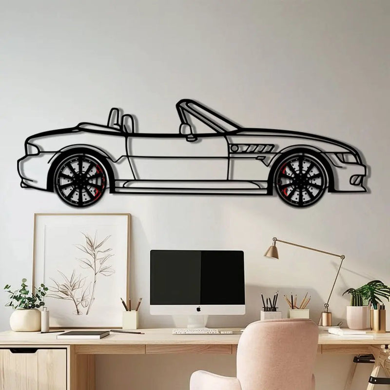 BMW Z3 Metal Car Wall Art with Rotating Wheels - Classic Roadster Silhouette Decor - Interactive Automotive Wall Art - KAFMEKA112 by Enova Art
