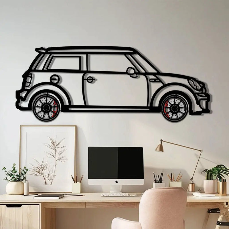Mini Cooper Metal Car Wall Art with Rotating Wheels - Iconic British Compact Silhouette - Interactive Automotive Wall Decor - KAFMEKA151 by Enova Art