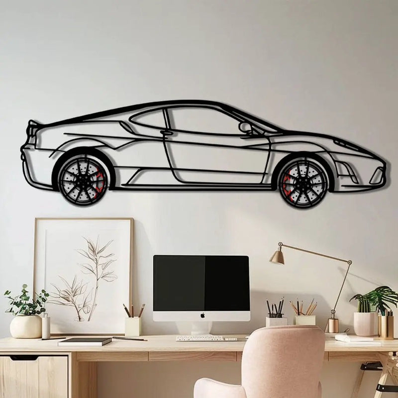 Ferrari F430 Scuderia Metal Car Wall Art with Rotating Wheels - Track-Focused V8 Silhouette - Interactive Automotive Wall Art - KAFMEKA133 by Enova Art