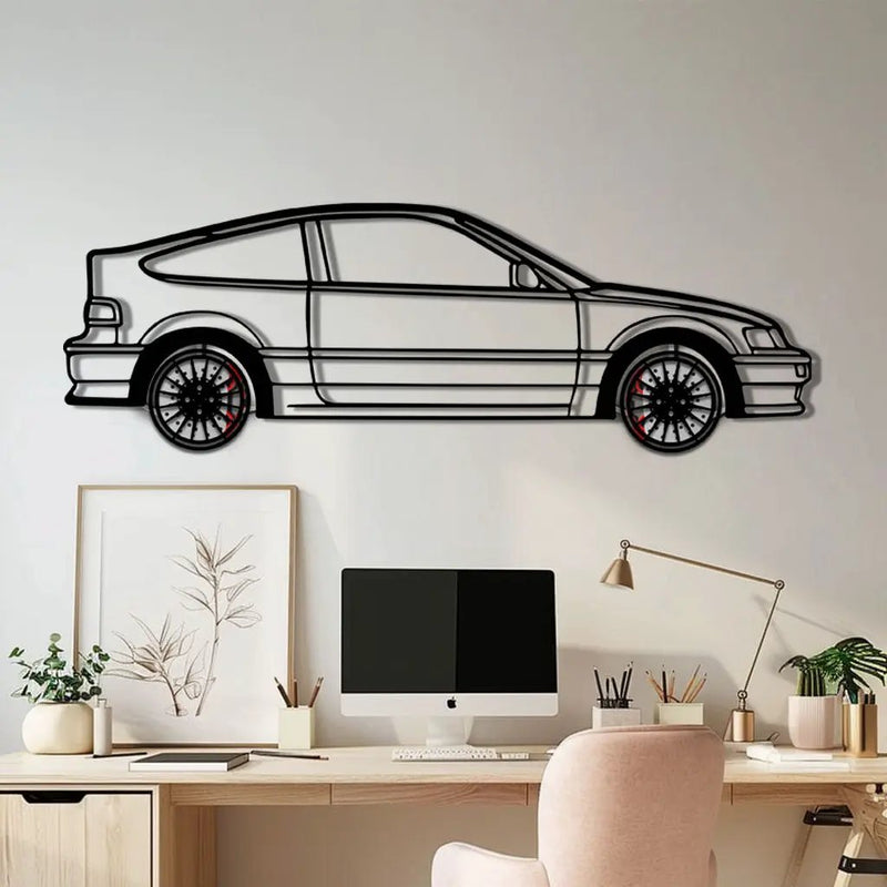 1990 Honda CRX Metal Car Wall Art with Rotating Wheels - JDM Classic Silhouette - Interactive Automotive Wall Decor - KAFMEKA144 by Enova Art