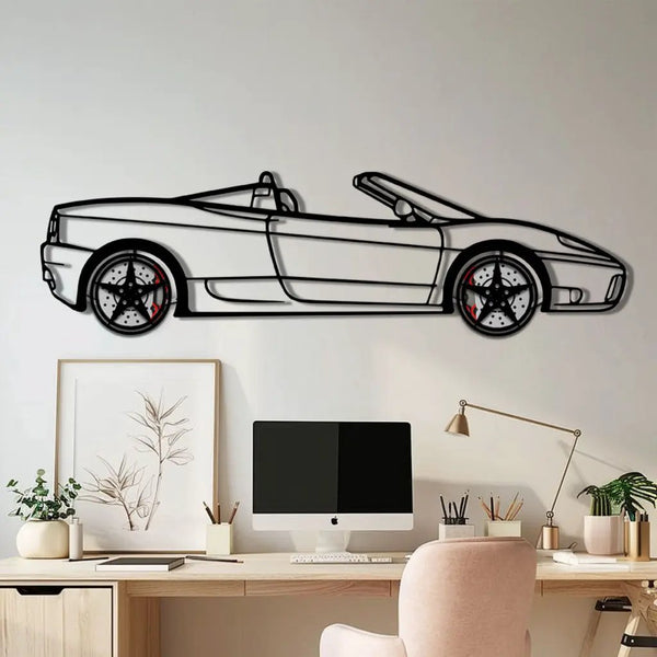 Ferrari 360 Spider Metal Car Wall Art with Rotating Wheels - Italian Convertible Supercar Silhouette - Interactive Automotive Wall Decor - KAFMEKA123