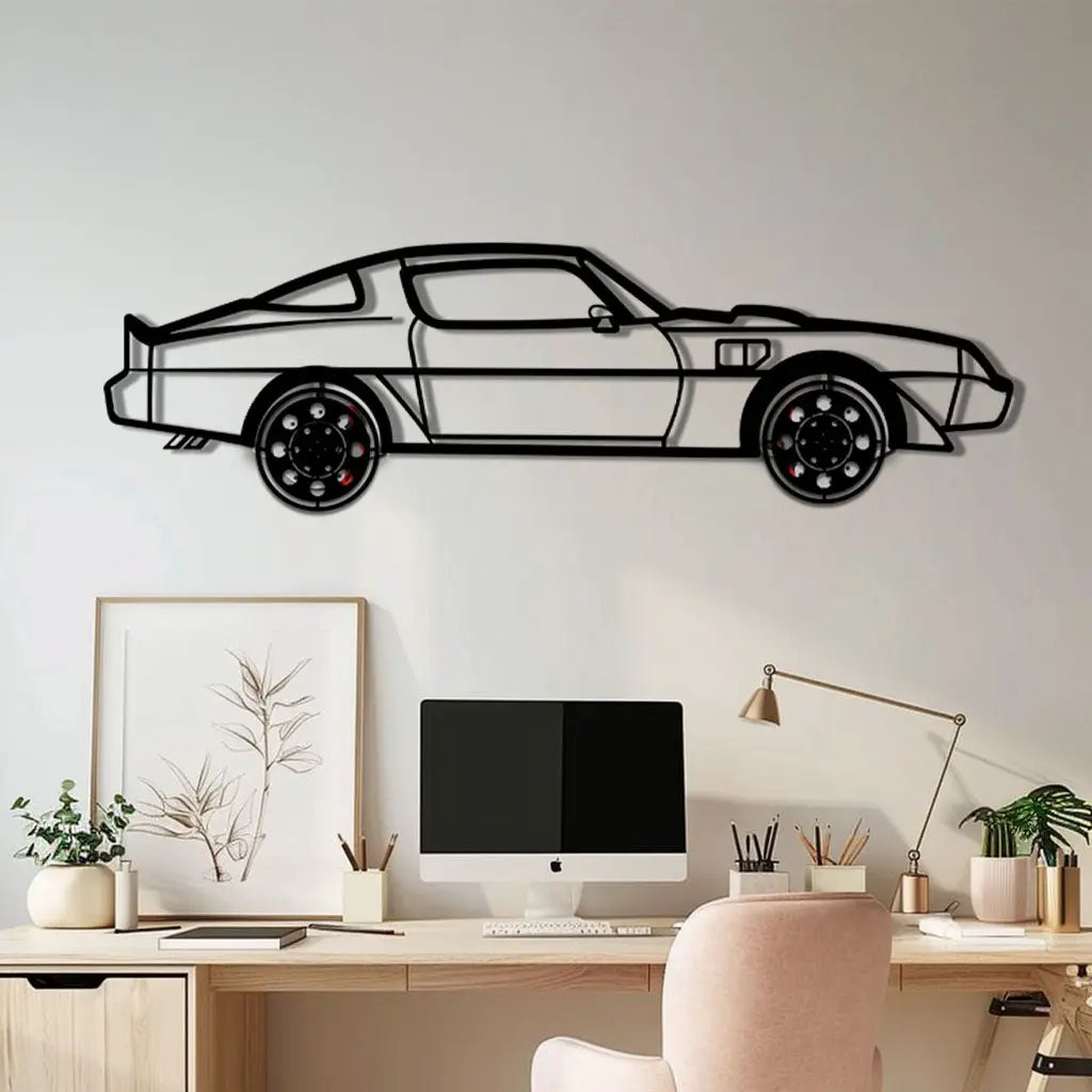 Pontiac Trans Am Metal Car Wall Art with Rotating Wheels - Classic American Muscle Silhouette - Interactive Firebird Wall Decor - KAFMEKA154 by Enova Art