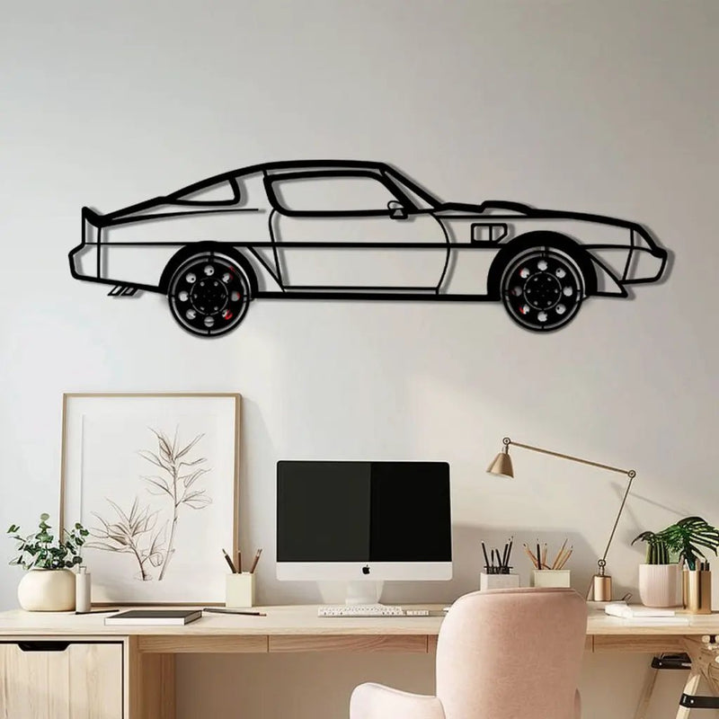 Pontiac Trans Am Metal Car Wall Art with Rotating Wheels - Classic American Muscle Silhouette - Interactive Firebird Wall Decor - KAFMEKA154 by Enova Art