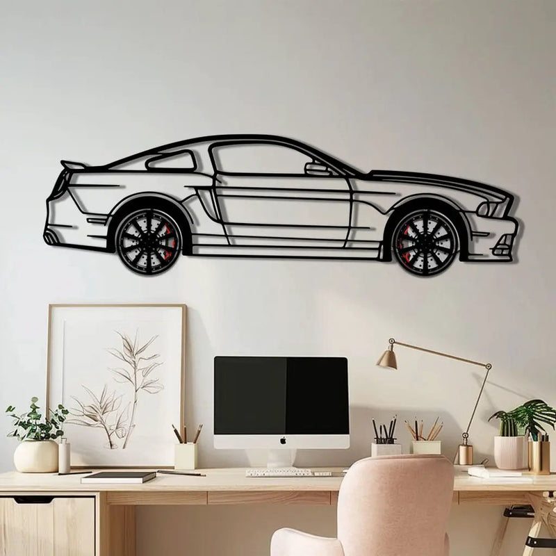 2013 Ford Mustang GT Metal Car Wall Art with Rotating Wheels - S197 Modern Muscle Silhouette - Interactive Automotive Wall Decor- KAFMEKA141 by Enova Art