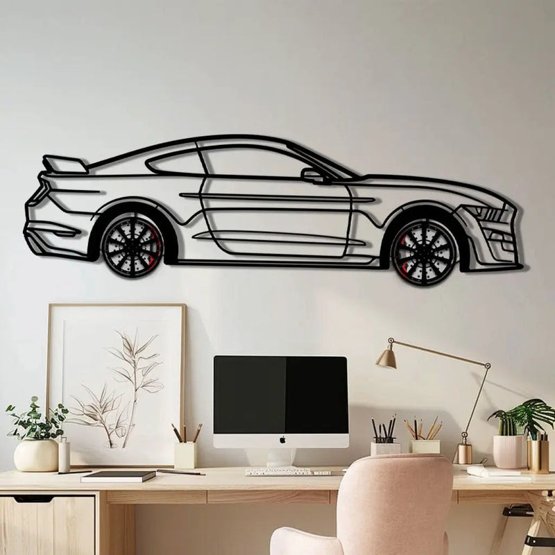 Ford Mustang Shelby GT500 Metal Car Wall Art with Rotating Wheels - Modern Muscle Silhouette Decor - Interactive Automotive Wall Art - KAFMEKA140 by Enova Art