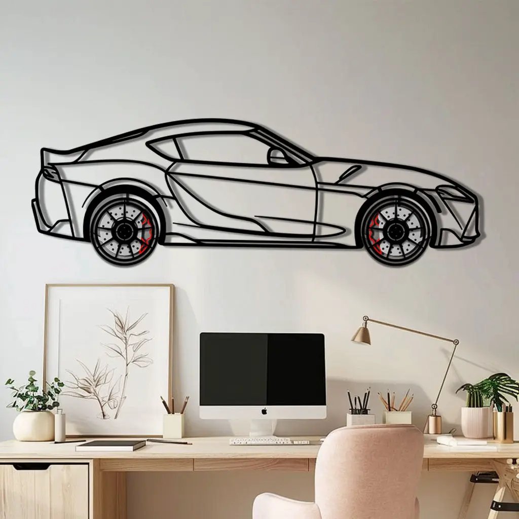Toyota GR Supra (A90) Metal Car Wall Art with Rotating Wheels - Modern JDM Legend Silhouette - Interactive Automotive Wall Decor - KAFMEKA156 by Enova Art